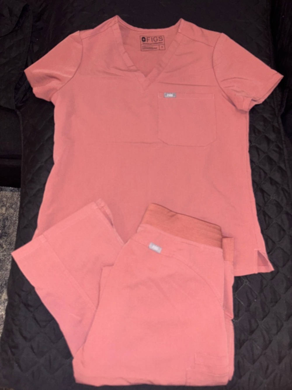 Figs Coral Pink V-Neck Scrub Top and Pants
